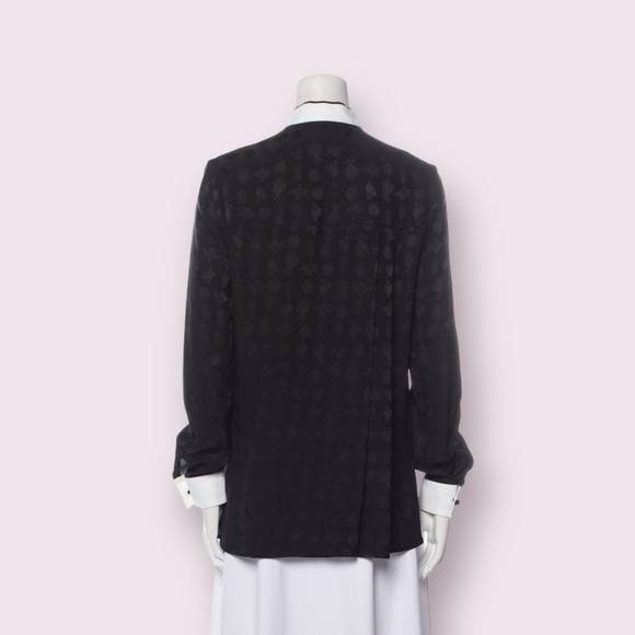 The Row Silk Blouse Black Long Sleeve Jacquard White Mock Neck Collar Size 6 - Picture 5 of 15